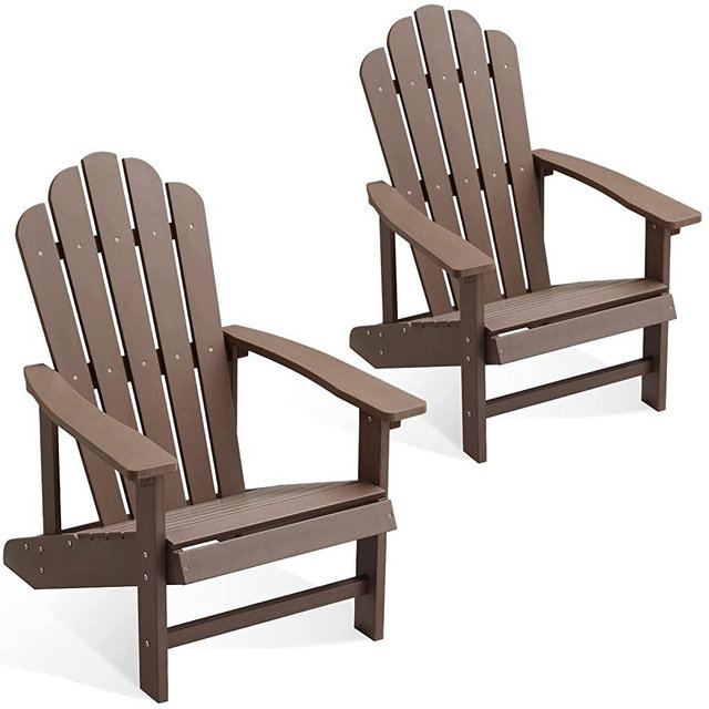 EFURDEN Adirondack Chair Set of 2, Polystyrene, Weather Resistant & Durable Fire Pits Chair for Lawn and Garden, 350 lbs Load Capacity with Easy Assembly (Brown, 2 pcs)