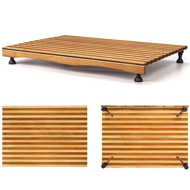Bamboo Stovetop Cover&Countertop Cutting Board with Adjustable Legs, Dual-purpose Chopping Board for Electric Stove Burner, Workspace Block Cover for RV Camping Camper Gas Cook Top Cover (4 Burner)