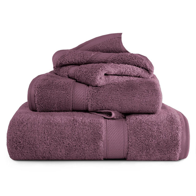 Luxury Egyptian Cotton Heavyweight Absorbant Ultra-Plush 3 Piece Towel Set, Plum - Blue Nile Mills