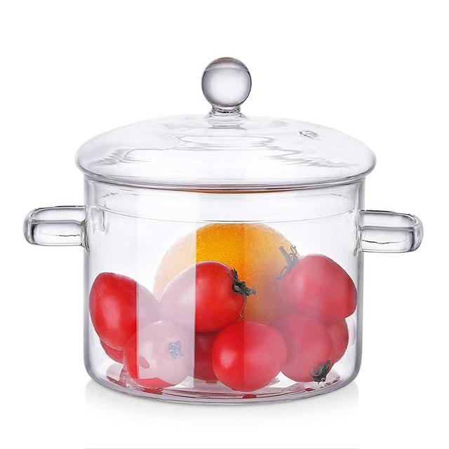 Small Glass Saucepan with Cover - ZDZDZ 1600ML Thick Glass Cookware Set,Clear Stovetop Cooking Pot - Safe for Pasta Noodle, Soup, Milk