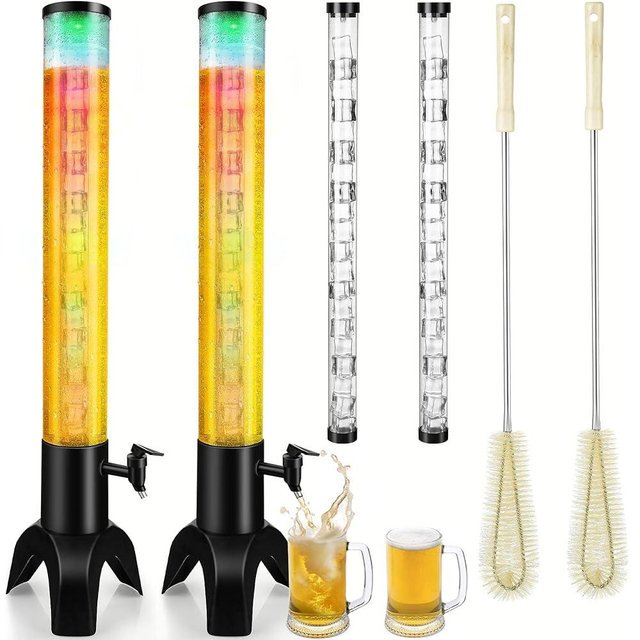 COSYOO 2PCS Drink Tower, 3L Mimosa Tower Dispenser With Ice Tube and Led Light, Tabletop Beer Dispenser 3.17 Qt./100oz, Ideal for Parties Bars Pubs Restaurants