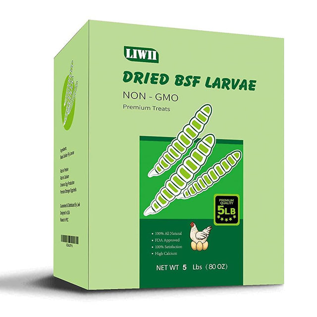 Dried Black Soldier Fly Larva-5 LBS-100% Natural Non-GMO Extra Calcium & Protein Compare With Dried Mealworms, Chicken Treats for Hens, Bearded Dragon Food, Wild Birds, Hedgehog, Turtles, Reptile Food