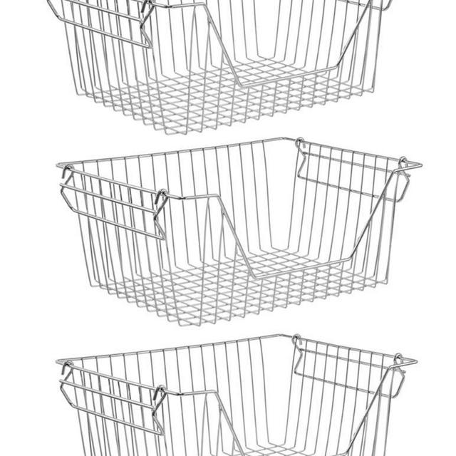 SANNO 14" Large Stackable Baskets Metal Wire Basket, Storage Organizer Bin Basket with Handles, Open Front for Kitchen Cabinets, Pantry, Closets, Bedrooms, Bathrooms - Large, 3 Pack