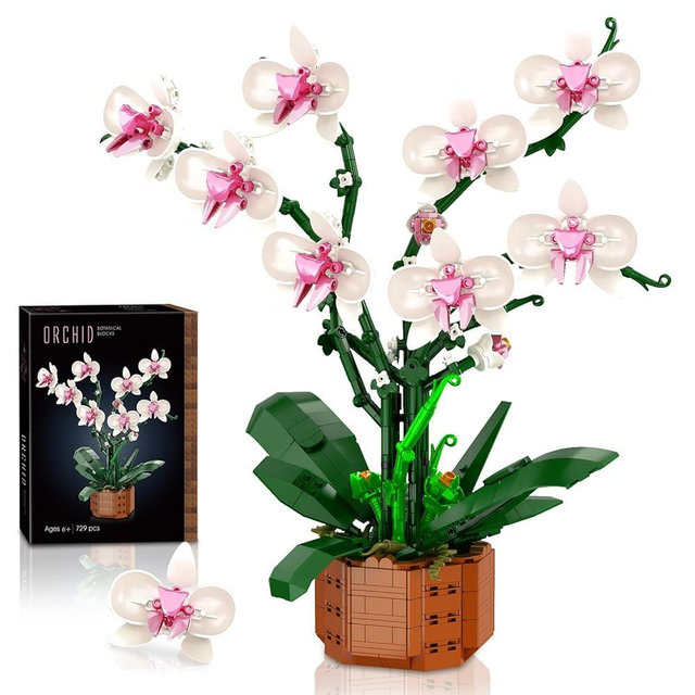 Joniuuca Orchid Building Blocks Set with LED Light – DIY Artificial Flower Kit for Home Decoration, for Adults and Kids 6-14,Ideal for Mother 's Day, Birthdays,Special Occasions,729-Piece