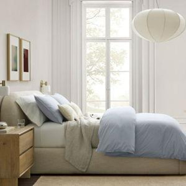 Organic Washed Cotton Percale King Size Duvet Cover in Blue Melange