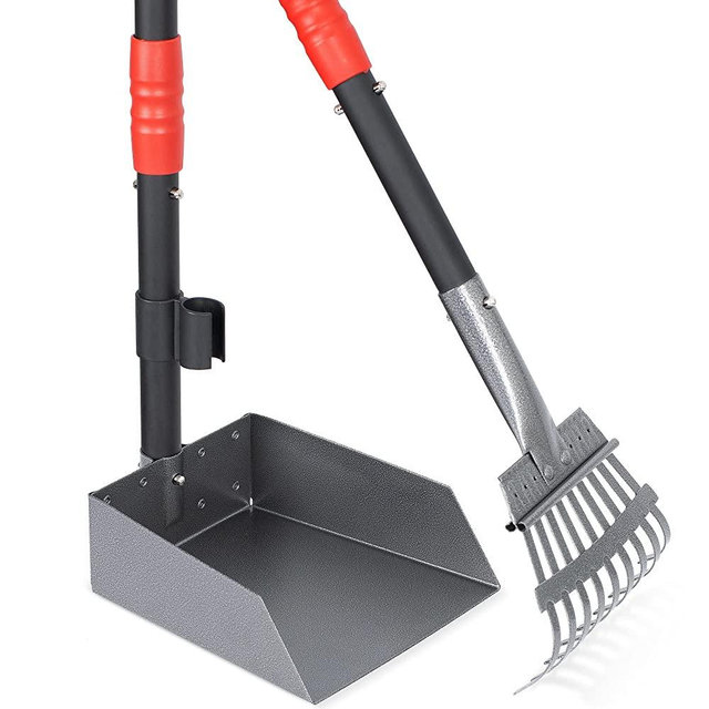 Heeyoo Dog Pooper Scooper, Dog Poop Tray and Rake Set, Pet Waste Removal Scoop with Long Adjustable Sectional Stainless Handles