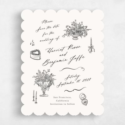 Beige Scalloped Wedding Save the Date - Josette Classic