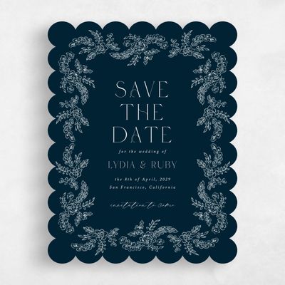 Blue Scalloped Wedding Save the Date - Petalo Portrait