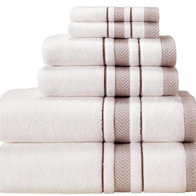Bath Towel Set_White Towel For Bathroom, Luxury Hotel &Spa Quality, 100% Cotton .Includes 2 Large Bath Towels, 2 Hand Towels and 2 Washcloths.Super Soft, Absorbent & Decorative (White/Brown)