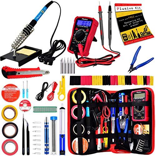 Soldering Iron Kit - Soldering Iron 60 W Adjustable Temperature, Digital Multimeter, Wire Cutter, Stand,Soldering Iron Tip Set, Desoldering Pump, Solder Wick, Tweezers, Rosin, Wire - [110 V, US Plug]