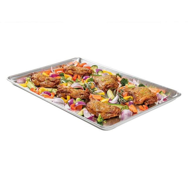 Restaurantware Met Lux 26 x 18 Inch Industrial Baking Pan 1 Heavy-Duty Full-Size Bakery Sheet Pan - Rimmed Edges Endures Up To 392F Aluminum Sheet Pan Dishwashable Ideal For Baking Or Roasting