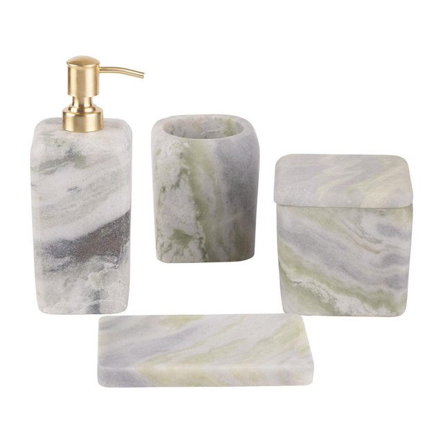 GAURI KOHLI Hanoi Green Onyx Bath Accessories, Set of 4