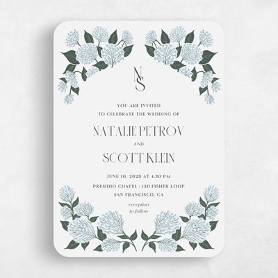Blue Rounded Wedding Invitation - Bellis Portrait