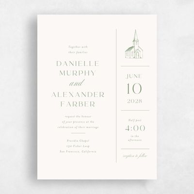 Bright Sage, Green Wedding Invitation - Classic Chapel Classic