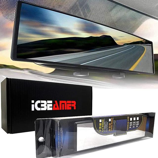 ICBEAMER 10.6" 270mm Easy Clip on Wide Angle Panoramic Blind Spot Fit Auto Interior Rearview Mirror Convex Clear Surface
