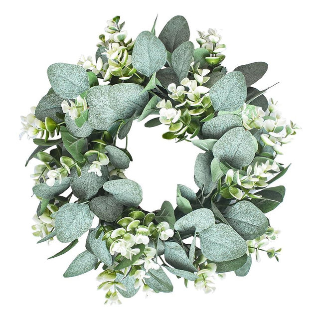 LSKYTOP 1 Pc Green Eucalyptus Round Wreath Artificial Farmhouse Wreath for Door Wall Window Decor,11Inch/PC