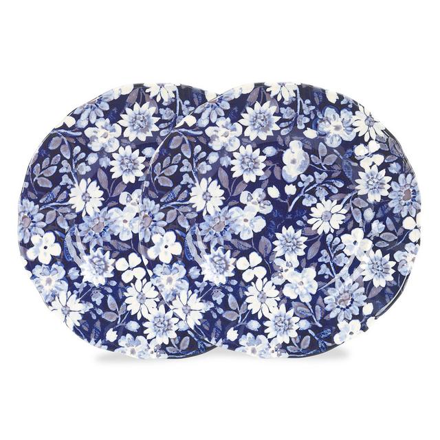 Blue & Dark Blue Floral Accent Plates, Set of 2