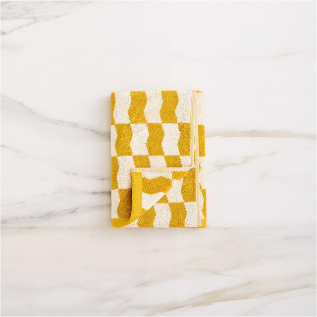 Wavy Blocks Towel, Hand Towel, Dark Horseradish