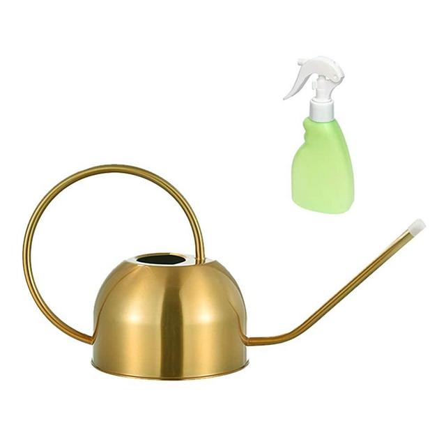 Recie Retro Metal Long Spout Watering Can for Indoor and Outdoor House Plants and Golded Colored Decorative Flower Watering Pot for Easy Pouring 1.5L-C