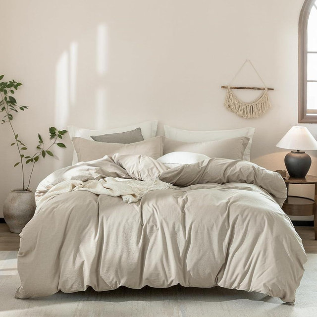Warm Moment Linen Grey Duvet Cover Super King Size 108inch x 98inch,100% Washed Cotton Duvet Cover with Zipper Closure and 2 Pillowcases, Color of New Nature Linen