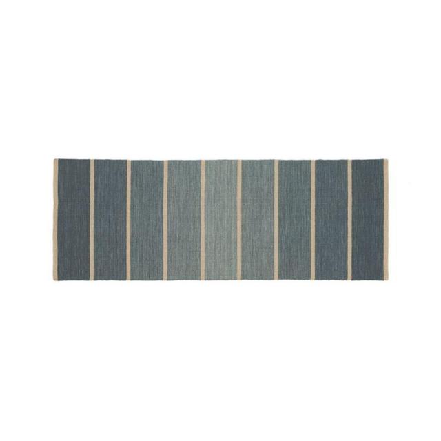Bold Blue Wool-Blend Striped Dhurrie Runner Rug 2.5'x7'