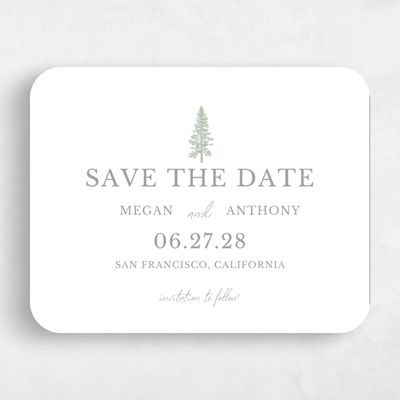 White Rounded Wedding Save the Date - Pinehaven Landscape