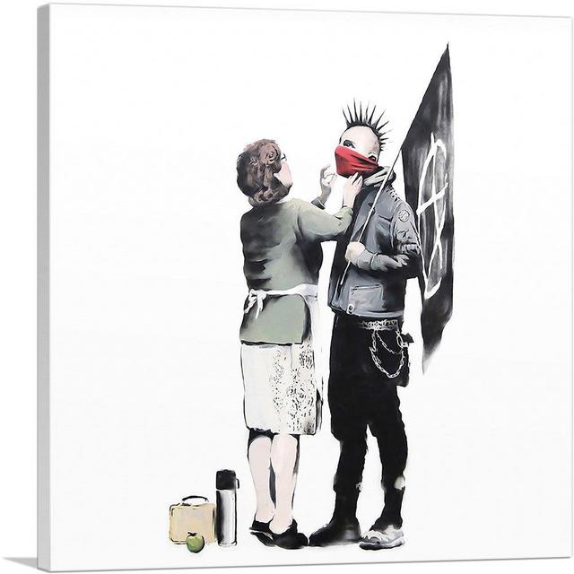 ARTCANVAS Anarchist and Mother - Punk Mum Canvas Art Print by Banksy - 26" x 26" (1.50" Deep)