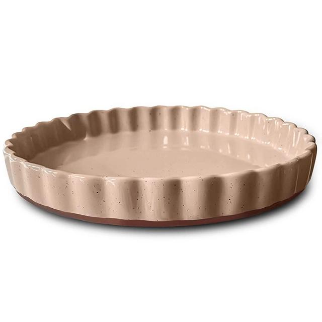 Mora Ceramic Tart Pan, 9.5 Inch Large Porcelain Baking Dish for Tarts, Quiche, Pie, Flan etc. Fluted Ruffled Edge, Oven, Microwave, Freezer, and Dishwasher safe - Great Gift For Bakers - Chai