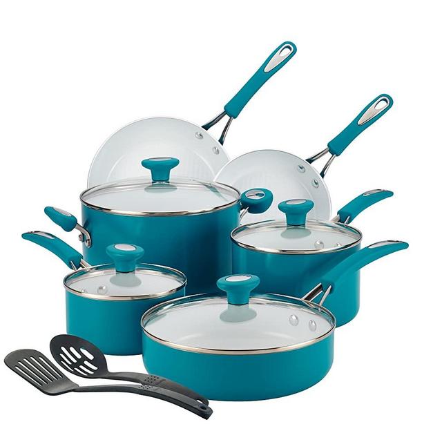 SilverStone Ceramic Nonstick Cookware Pots and Pans Set, 12 Piece, Marine Blue