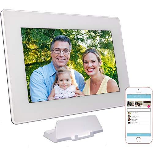 PhotoSpring (16GB) 10-inch WiFi Cloud Digital Picture Frame - Battery, Touch-Screen, Plays Video and Photo Slideshows, HD IPS Display, iPhone & Android app (White - 15,000 Photos)