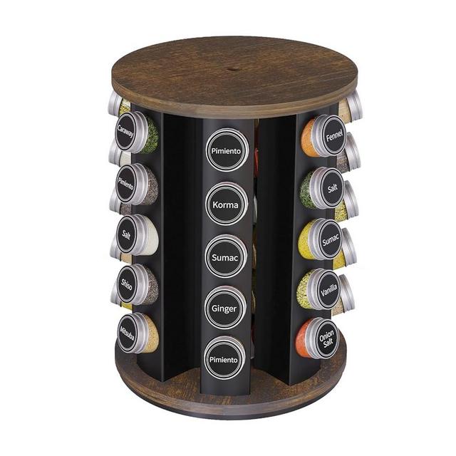 New England Stories Revolving Spice Rack Set with 35 Spice Jars, Kitchen Spice Tower Organizer for Countertop or Cabinet - Carousel Storage Includes 386 Spice Labels