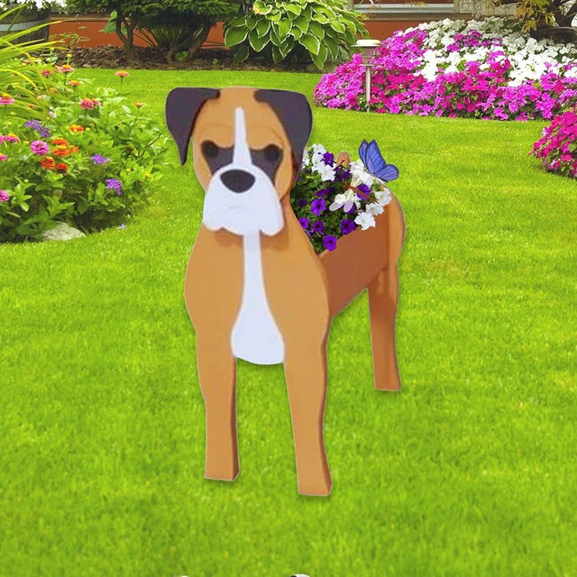 strolfay Boxer Dog Planter, Cute Animal Shaped Plant Pot, Dog Flower Pot, Gifts for Women & Pet Lovers, Indoor Outdoor Garden Home Office Decor, 9.84 x 7.3 x 17 Inches