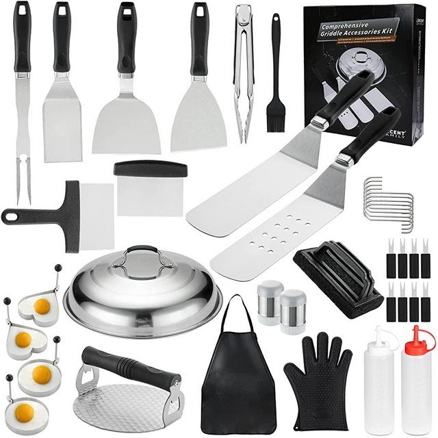 Griddle Accessories Kit, 39pc Commercial Grade Flat Top Grill Accessories for Blackstone, Complete Griddle Accessories Set with Melting Dome, Spatula, Scraper, Burger Press, Tongs, Cleaning Kit, Apron