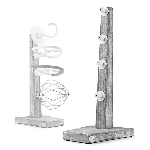 HOMKO Wooden Stand Mixer Attachment Holders, Kitchen Accessory Organizer for Dough Hook, Replacement Part 4 Pack Accessory Holder Organizer, Storage Tools for Space-saving, Grey