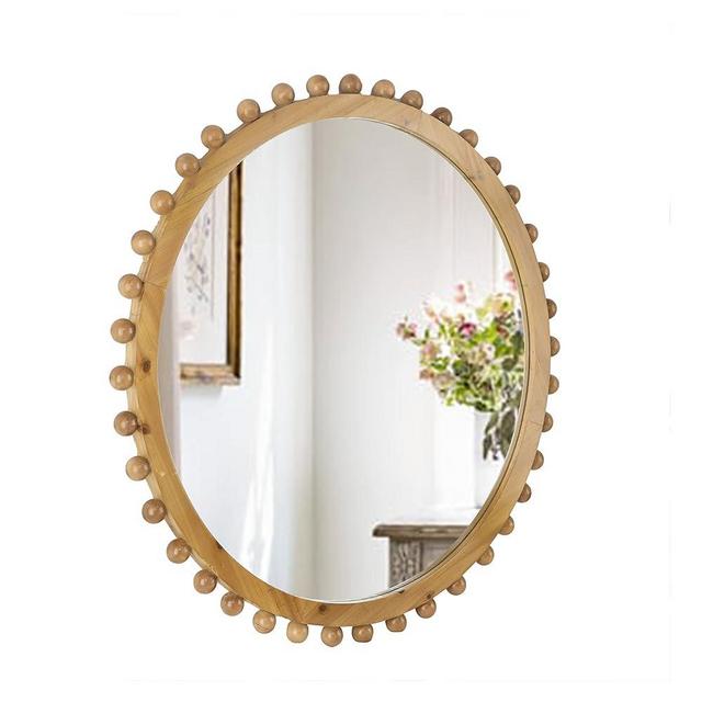 A&B Home Round Beaded Wall Mirror - Farmhouse Circular Wall Mirror with Beaded Wooden Frame, Home Wall Decor, Bedroom Living Room Entryway Wall Accent Bathroom Vanity Mirror, 34" x 2" x 34"