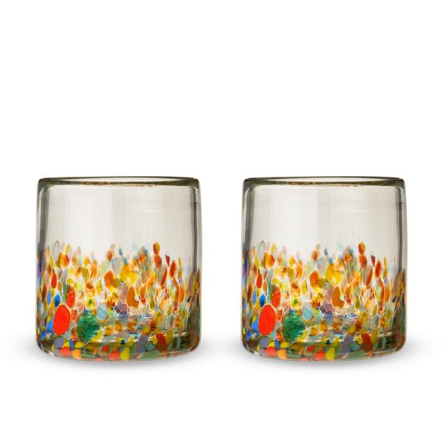 Twine Segunda Vida Artistico Tumblers Beverage Glasses, Mexico Glasses Set Home Cocktail Bar Gifts, 100% Recycled Glass, Multicolor 10oz Set of 2