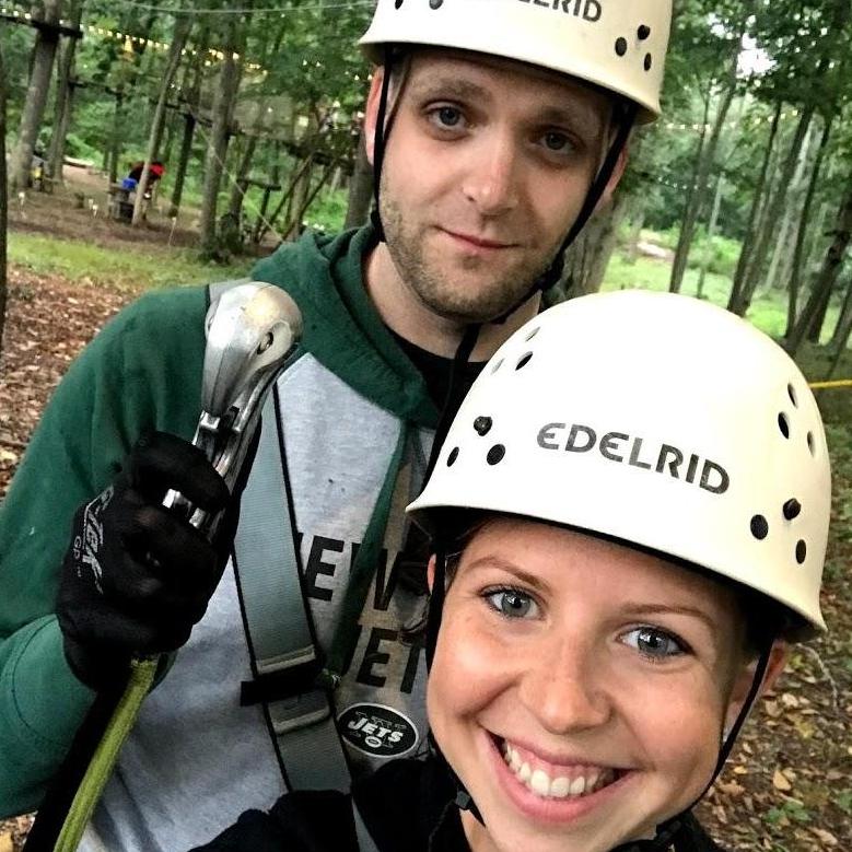 Celebrating our first dating anniversary, ziplining in Mystic, CT