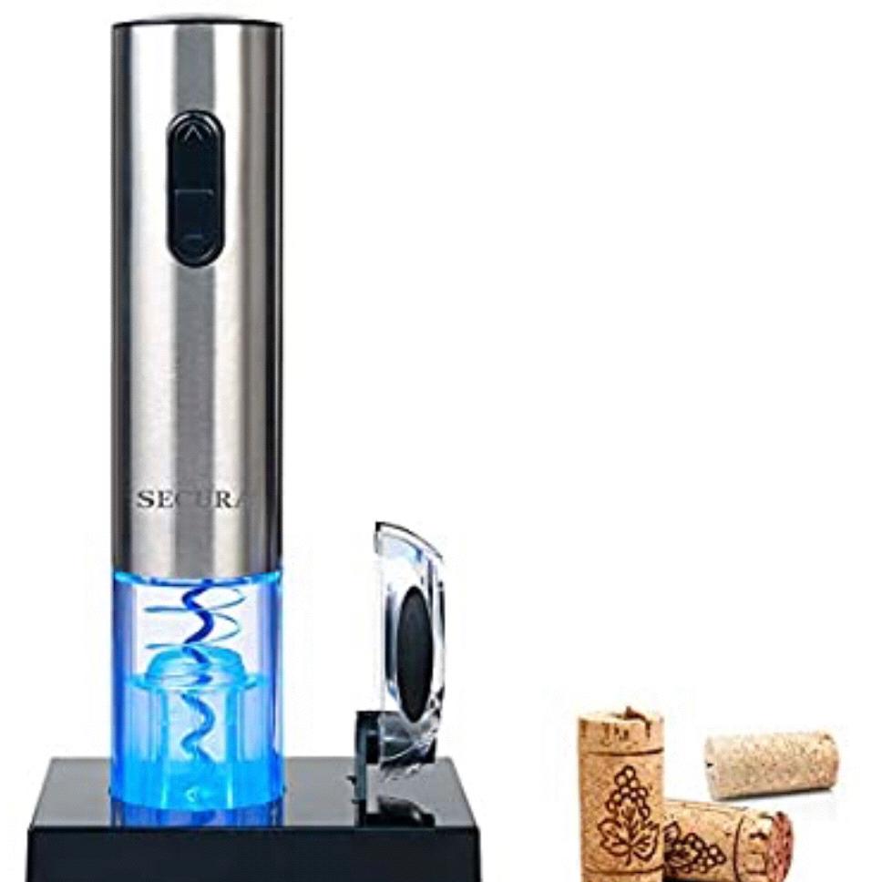 Secura Electric Wine Opener, Automatic Electric Wine Bottle Corkscrew Opener with Foil Cutter, Rechargeable (Blue & Red Light)