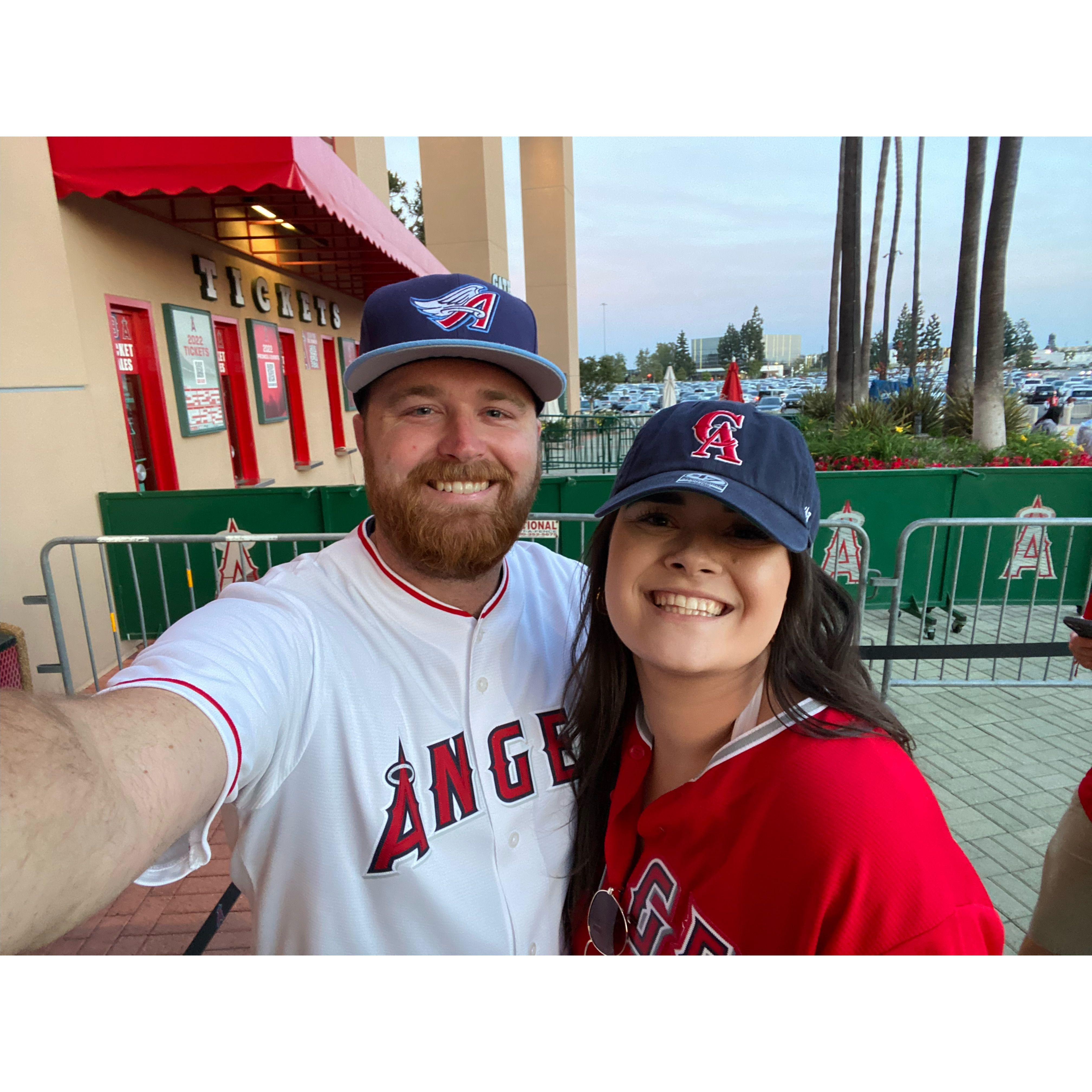 Before we started dating, Lauren knew NOTHING about baseball! That changed really fast! This was their first Angel's game as a couple.