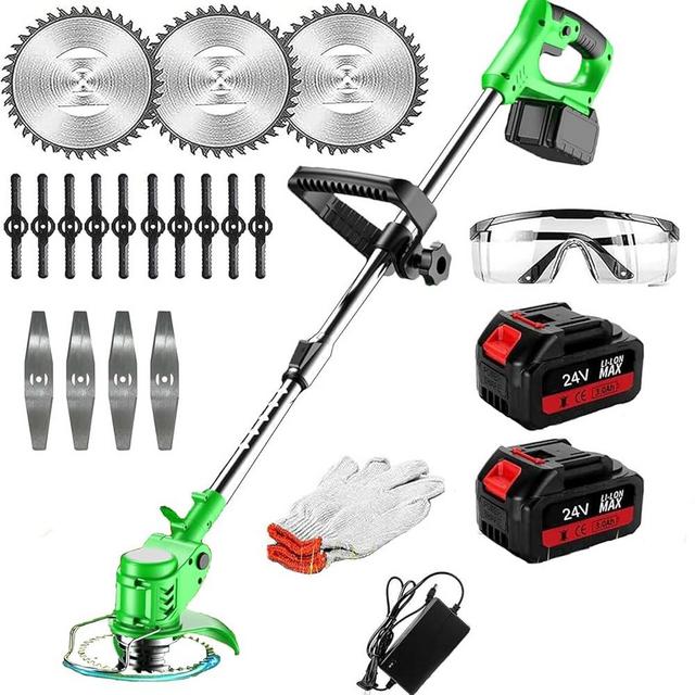 Electric Weed Wacker Cordless StringlessTrimmer,Grass Trimmer,with 2 Batteries, 1 Charger, 3Types Blades, Weed Trimmer Battery Powered Lightweight Battery Weed Trimmer for Yard and Garden (Greener)