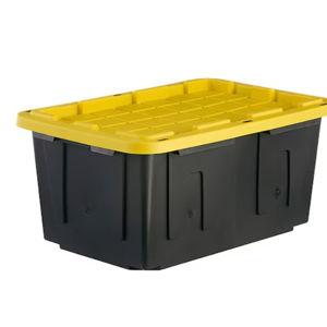 Project Source Commander Large 27 -Gallons ( 108 -Quarts ) Black and Yellow Heavy Duty Stackable Tote with Standard Snap Lid