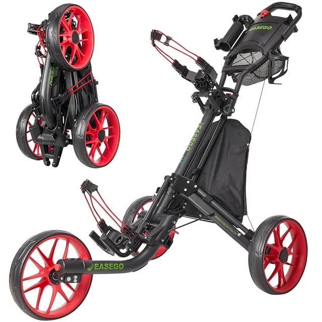 EASEGO Golf Push Cart 3 Wheel : Golf Bag Cart Foldable with Phone Holder/Cup/Umbrella Holder Compact Golf Pull Carts Quick Fold Golf Caddy Push Carts with Large Wheelbase for Different Terrain
