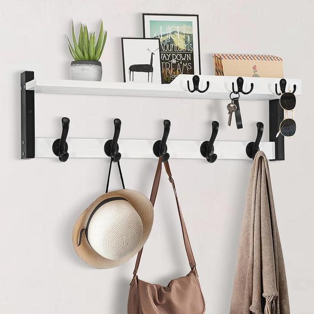 dreampossible 4 in 1 Coat Rack Wall Mount with Shelf, Coat Hooks 25.2" Entryway Coat Hanger with Key Hooks and Mail Holder, Wall Hooks with Shelf, Hat Rack for Wall Key Holder Mail Organizer