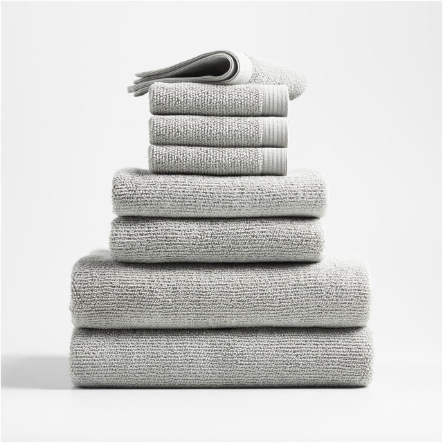 Antimicrobial Organic Cotton Ash Grey Bath Towels, Set of 8