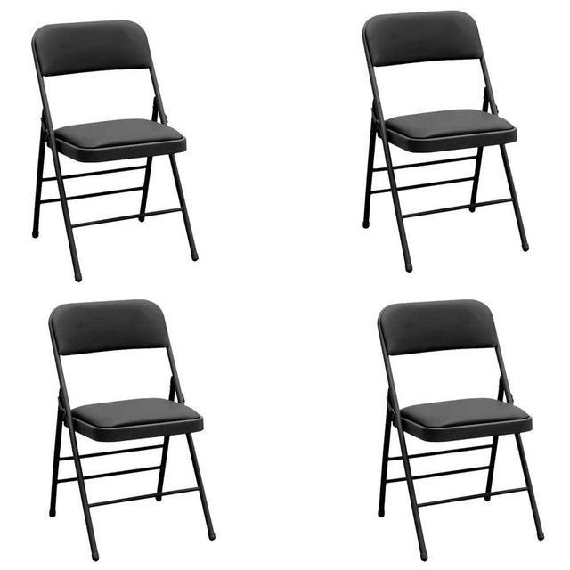 Amazing for less Pack of 4 (Fabric/Vinyl) Steel Frame Metal Foam Padded Folding Chairs (Black, Gray, White) (4-Pack - Vinyl Black)