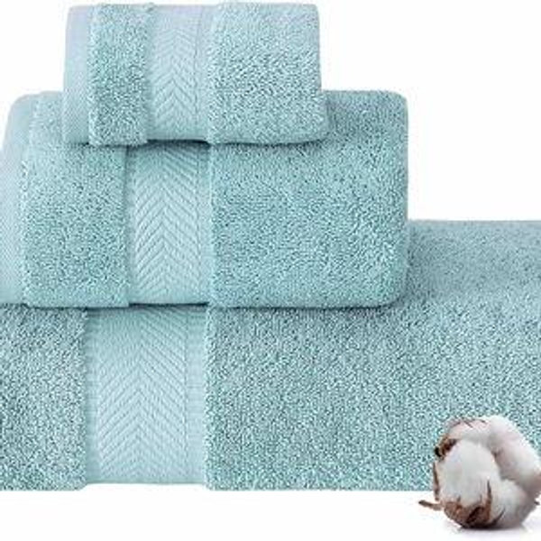 TEXTILOM 100% Turkish Cotton 3 Pcs Bath Towel Set, Luxury Bath Towels for Bathroom, Soft & Absorbent Bathroom Towels Set (1 Bath Towel, 1 Hand Towel, 1 Washcloth)- Aqua