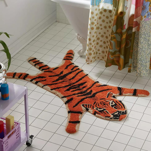 Tiger Shape Tufted Bath Mat - Orange, Regular, ONE SIZE