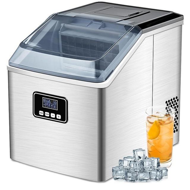 Ice Makers Countertop, 40Lbs/24H, 24pcs Ice Cubes Ready in 13 Mins, FREE VILLAGE Portable Ice Machine with Self-Cleaning, Timer, Quiet & Easy to Use, Ice Maker Ideal for Home/Kitchen/Office/Party/Bar