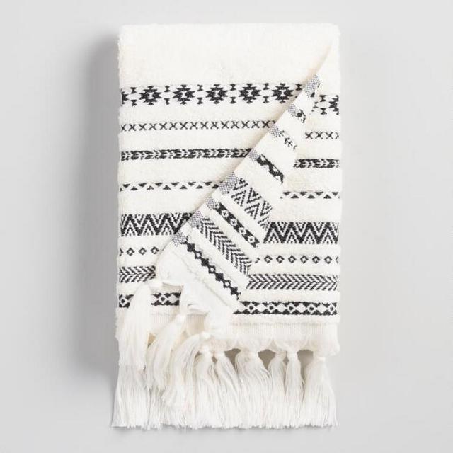 Ivory And Black Geo Striped Zohra Hand Towel