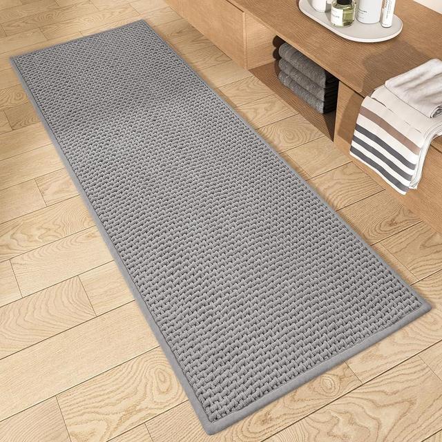 Color&Geometry Grey Bathroom Runner Rug- Non Slip, Absorbent, Quick Dry, Thin, Machine Washable- 20"x47" Long Bath Mat Runner Gray Chenille Bathroom Carpet for Bathroom Floor, Shower, Bathtub, Vanity